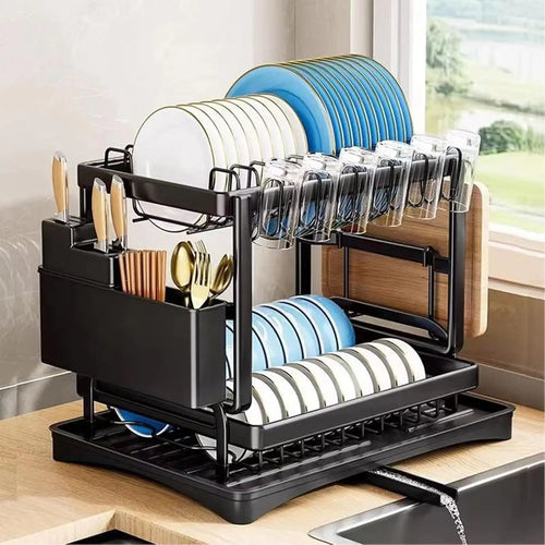 2-Tier Dish Racks for Kitchen Counter, Multifunctional Dish Drying Rack, Large Capacity Metal Kitchen Dishes Drying Rack