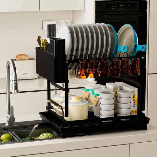 2-Tier Dish Racks for Kitchen Counter, Multifunctional Dish Drying Rack, Large Capacity Metal Kitchen Dishes Drying Rack